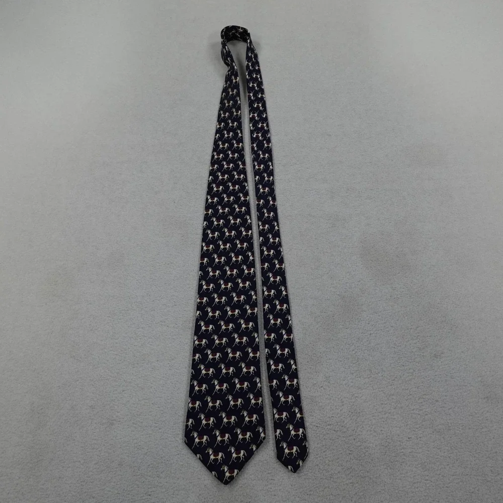 Brooks Brothers Makers Tie Blue Horse Print Mens Necktie 100% Silk Luxury USA